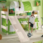 Children's bed attic with a hill and an inclined ladder from solid pine