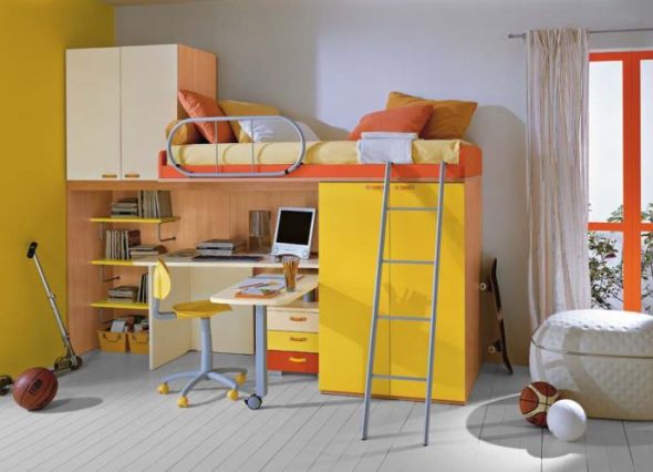 Children's bed attic with a ladder