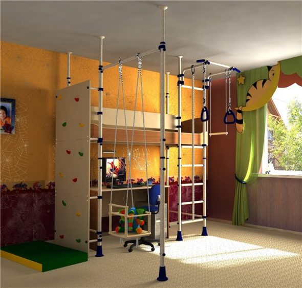 Children's loft bed with a sports corner
