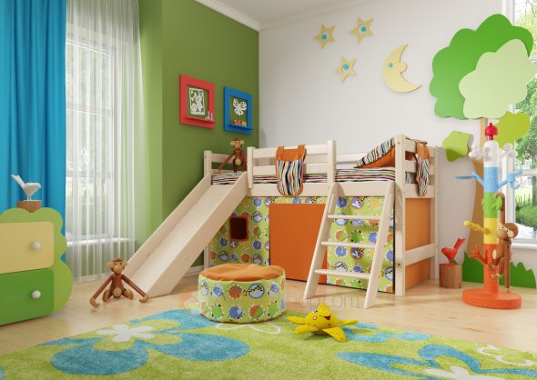 Baby cot with slide and play area