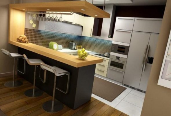 Mažas virtuvės dizainas su skaitiklis