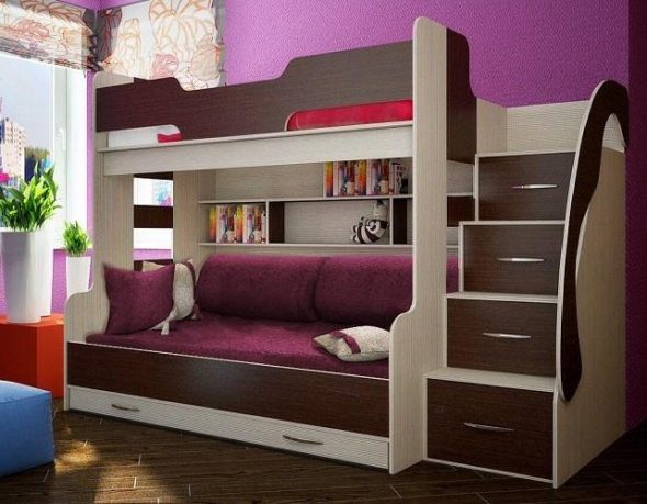 Bunk bed for children with a sofa