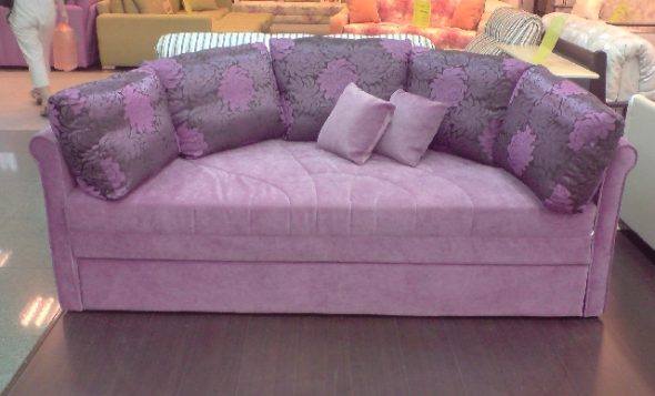 Purple sofa bed assembled