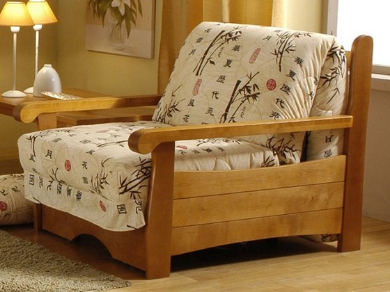 Wooden frame for a chair-bed
