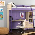 Combination of metal frame and wooden fragments for the loft bed