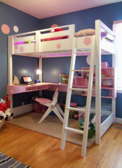 Beautiful white and pink loft bed