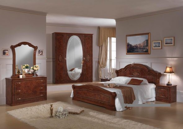 Beautiful bedroom in walnut color