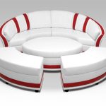 Czerwono-biała, rozkładana sofa w kształcie okrągłym