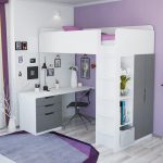 Loft Bed 5 w 1 Polini Simple z biurkiem i szafą w kolorze białym
