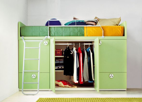 Bed attic nursery with a wardrobe below