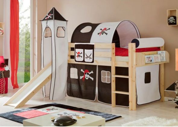 Pirate loft bed with slide and tower