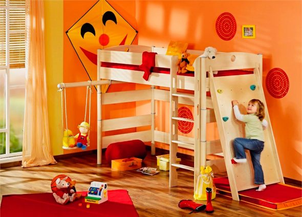 Bed loft with a play area for small children