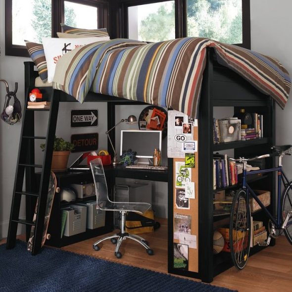 Loft bed with bookcase support