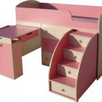 Bed with a pull-out table in pink
