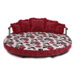 Round sofa bed Polina na may mga rosas