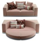 Round sofa bed folded and unfolded