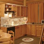Pine kitchen in a wooden house