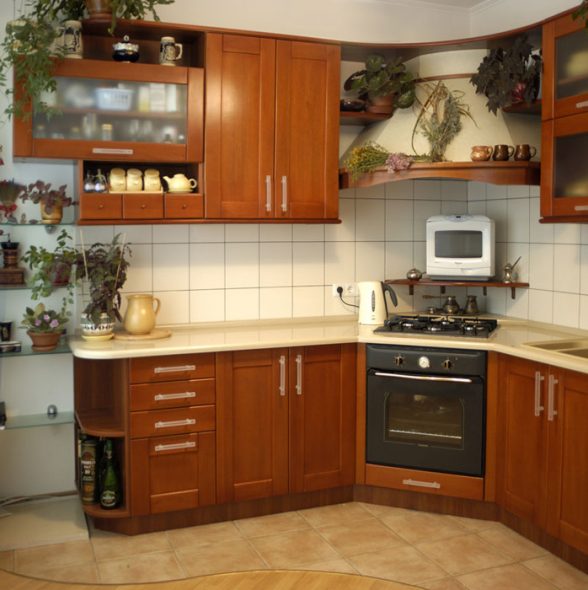 Kitchen with stove and oven in the corner