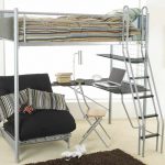 Metal loft bed with work area and seating area