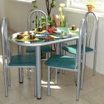 Oval kitchen table na may kumportableng malambot na upuan