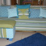 Striped sofa with ottoman
