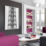 Fialová a šedá v designu obývacího pokoje