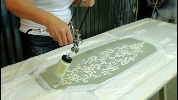 Stencilled furniture painting