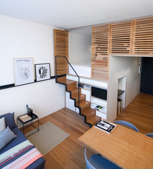 Hidden loft bed for a studio apartment