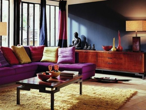 Dark living room in ethno style