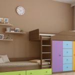 High loft bed with wardrobe for two
