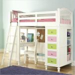 White bunk bed with table
