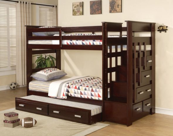 Wooden bed with drawers nd
