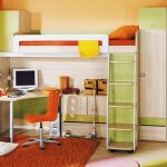Children's furniture with a loft bed and table