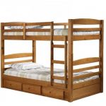 Bunk bed in natural color with protective bumpers on the upper tier