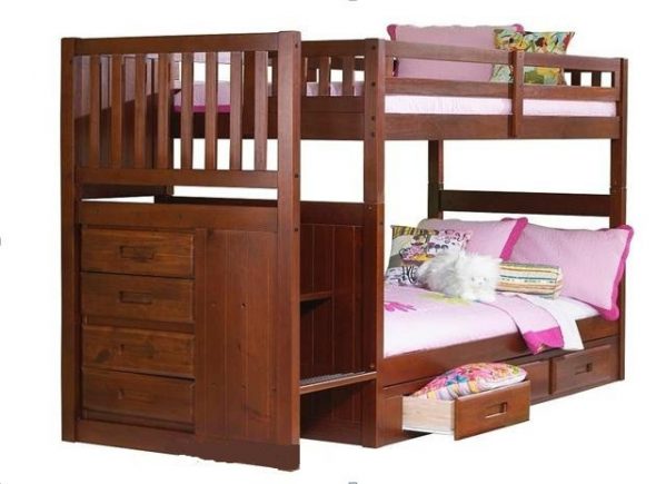 Bed made of solid wood with a ladder