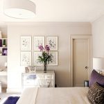 Purple accent in white bedroom