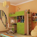 Room in warm colors with loft bed