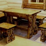 Dining set of wood with carving