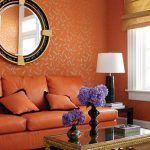 Orange sofa in monochrome pattern