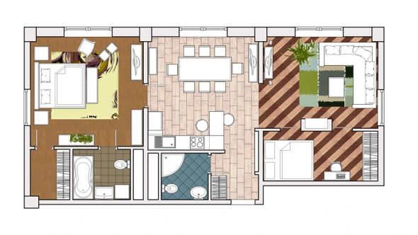 Floor plan with furniture arrangement