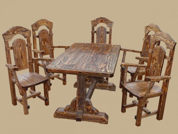 Rzeźbione krzesła i stół