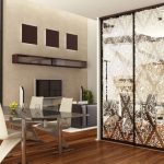 Sliding wardrobe with ornaments for the dining-living room