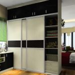 Tall built-in wardrobe for dividing zones in a small apartment