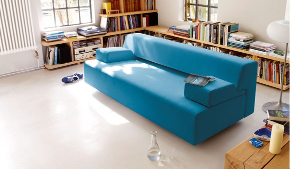 Bright blue sofa