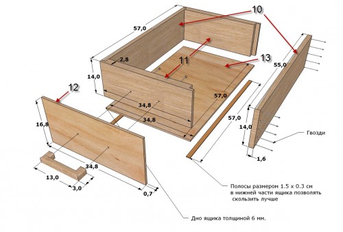 Drawers for table