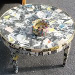Example of decoupage a table with clippings
