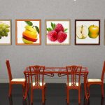 Themed photos on the kitchen wall