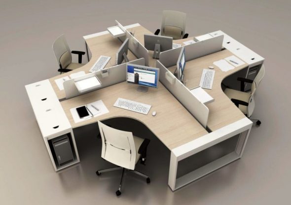Arrangement of office corner tables