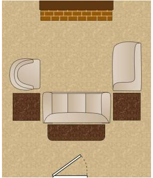 U-shaped layout of the living room