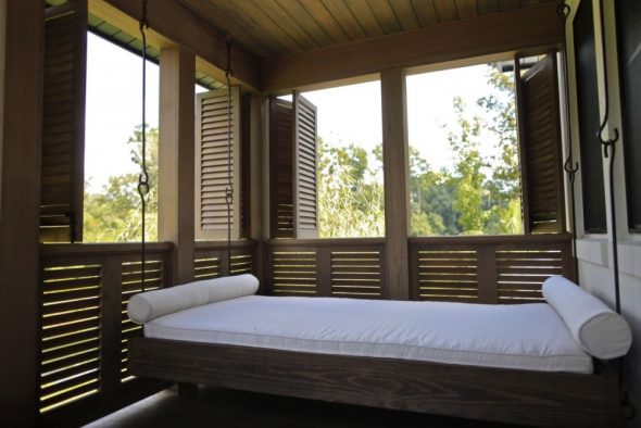 Rectangular hanging bed on the veranda